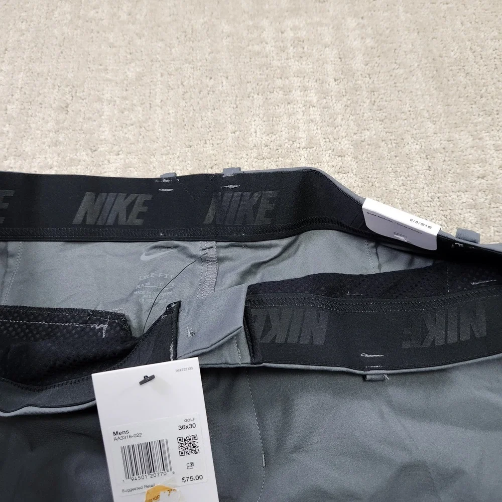 Nike Golf Pants Men 36x30 Flex Standard Fit Gray Elastic Waist Chino NEW